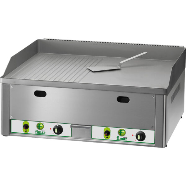 Fry top pe gaz cu suprafata neteda/ striata, cromata 650x480mm