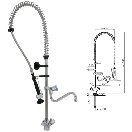 Dus flexibil prespalare cu robinet, 1030mm