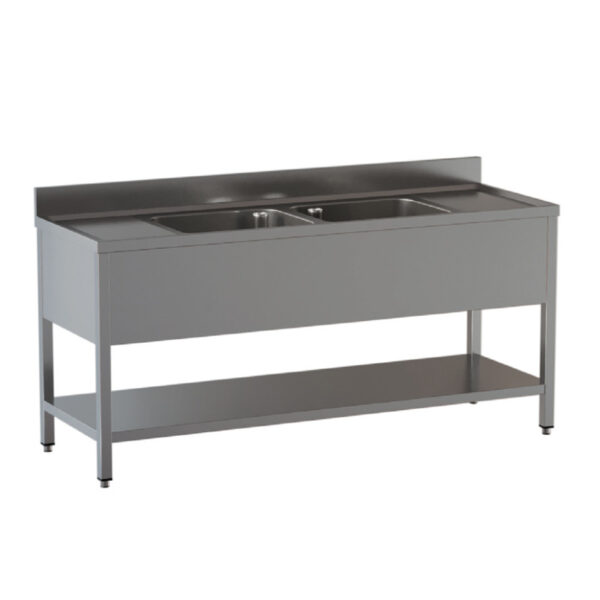 Chiuveta cu 2 cuve si 2 picuratoare, cu polita intermediara, adancime 700mm