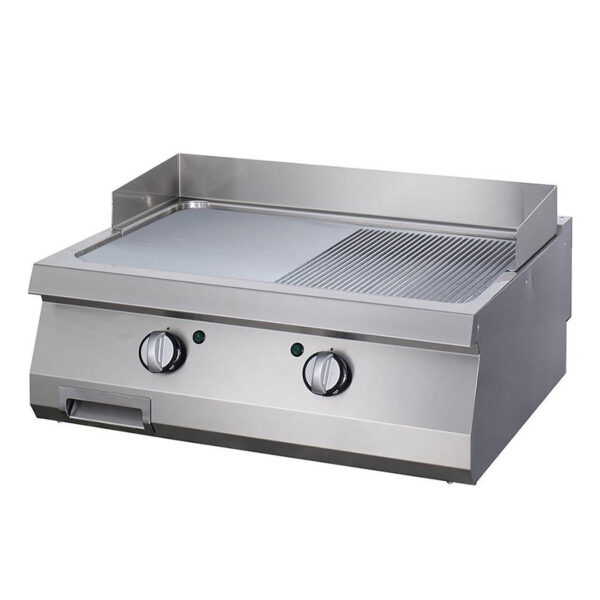 Fry top pe gaz cu suprafata neteda/striata cromata, 800x700x280mm