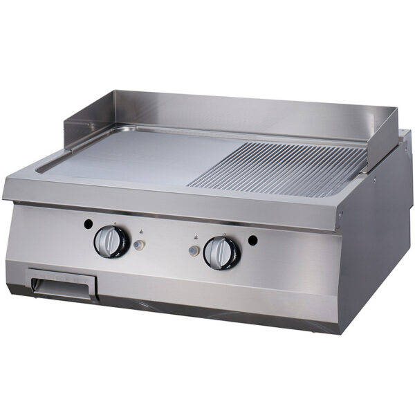 Fry-top pe gaz cu suprafata neteda/striata, 800x900x280mm