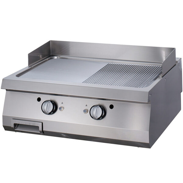 Fry top pe gaz cu suprafata neteda/striata cromata, 800x900x280mm