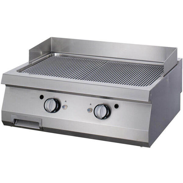 Fry top pe gaz cu suprafata striata cromata, 800x900x280mm
