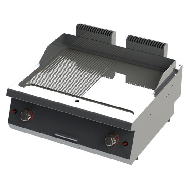Fry top pe gaz cu suprafata neteda/striata, 800x730x280mm