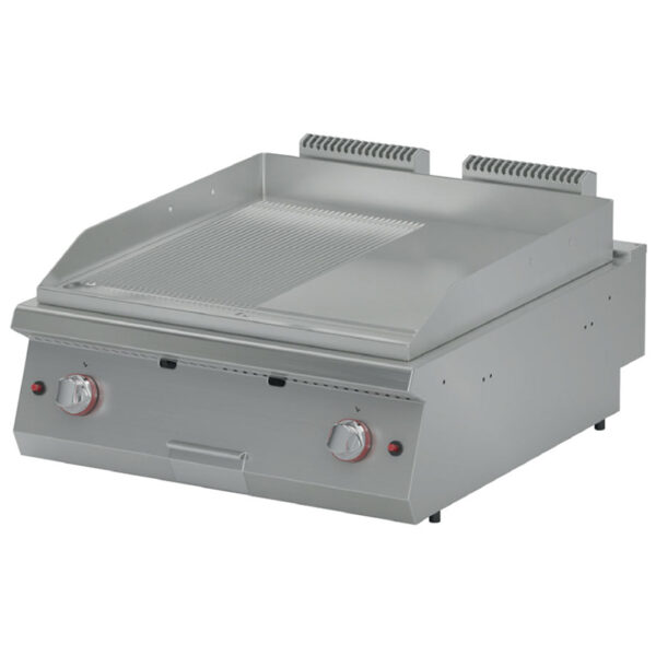 Fry top pe gaz cu suprafata neteda/striata, 800x900x280mm