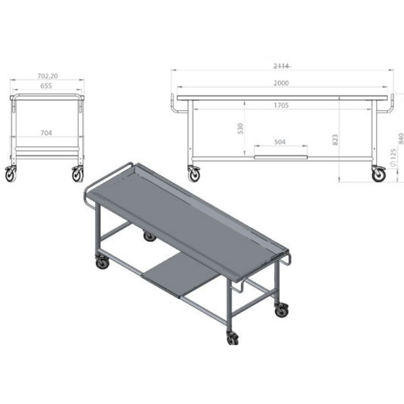 TICM-CARCEN52_3 Carucior medical pentru corp cu picurator central - imagine 3